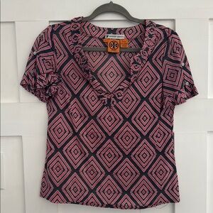 Tory Burch Red and Black Geometric Women's Top